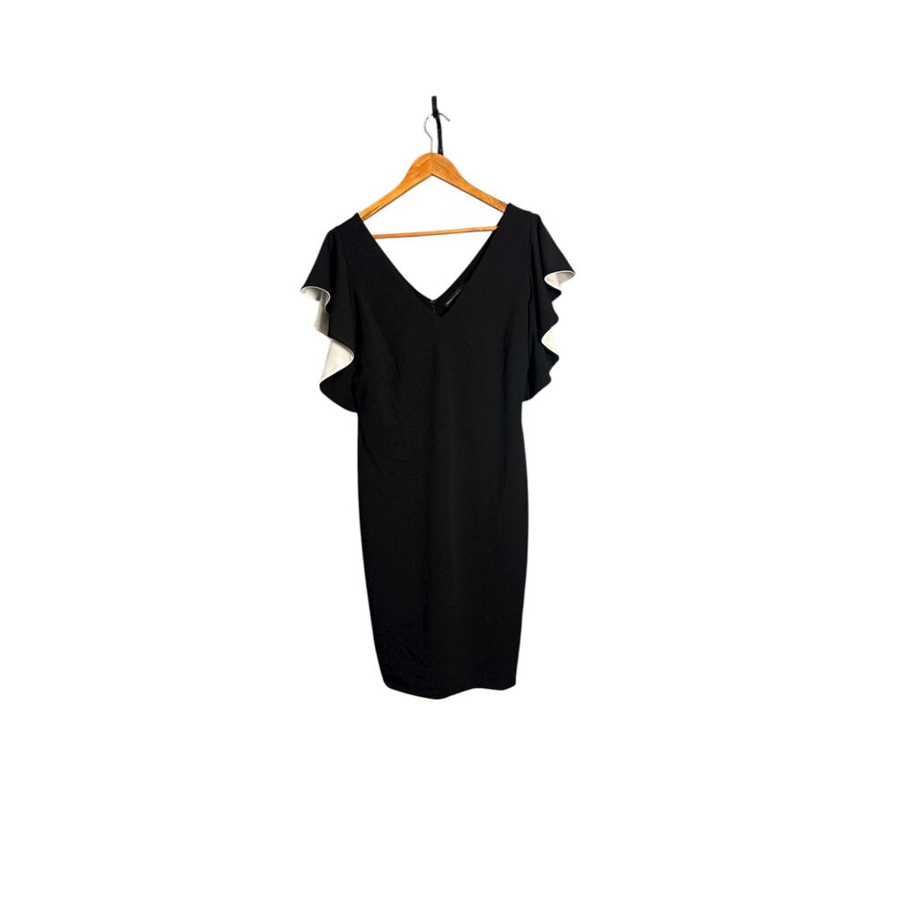 WHBM‎ Black & White Ruffle Sleeve V-Neck Sheath
Dress Size 12